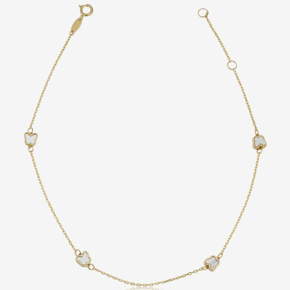 14k Mother of Pearl Butterfly Station Anklet